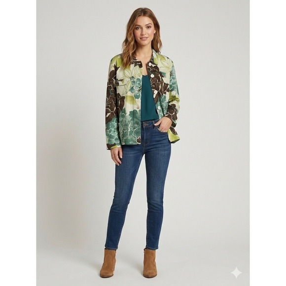 Chico's Jackets & Blazers - Women Chicos Size 3 Green Long Sleeves Down Bottom With Pockets Chore Jacket